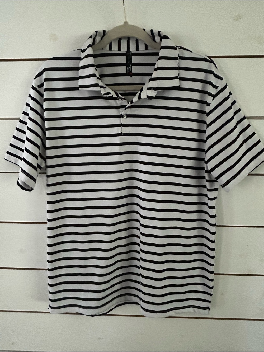 Hudson & Barrow Men's Large Black & White Striped Quick Dry Stretch Polo Shirt